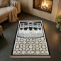 Preview: Gebetsteppich mit Kaaba-Motiv und geometrischem Muster in Schwarz und Beige