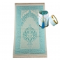 Preview: Gebetsteppich Taftstoff Blau 65 x 110 cm mit Geschenkbox und 99er Gebetskette – stilvolles Geschenk für Gebet und Alltag