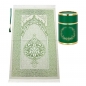 Preview: Gebetsteppich aus Taftstoff mit Geschenkbox und Tesbih leicht grün 65 x 110 cm