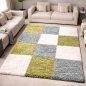 Preview: Weicher Shaggy Teppich Mehrfarbig Grün Grau Creme – moderner Hochflor Teppich