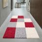 Preview: Weicher Shaggy Teppich Mehrfarbig Rot Grau Creme – moderner Hochflor Teppich