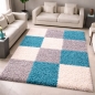Preview: Weicher Shaggy Teppich Mehrfarbig Türkis Grau Creme – moderner Hochflor Teppich