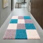 Preview: Weicher Shaggy Teppich Mehrfarbig Türkis Grau Creme – moderner Hochflor Teppich