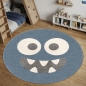 Preview: Runder Spielteppich Blau mit Monster Gesicht