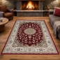 Preview: Teppich Rot Creme klassisches Medaillon Muster pflegeleicht Wohnzimmer