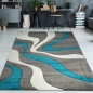 Preview: Designer Teppich mit Konturenschnitt Wellenmuster Türkis Grau Weiss