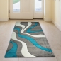 Preview: Designer Teppich mit Konturenschnitt Wellenmuster Türkis Grau Weiss