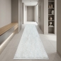 Preview: Robuster Teppich Creme mit modernem Linienmuster und Fransen