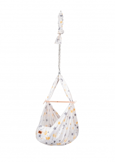 Preview: Baby Federwiege Komplett Set Mond & Herzchen in weiß