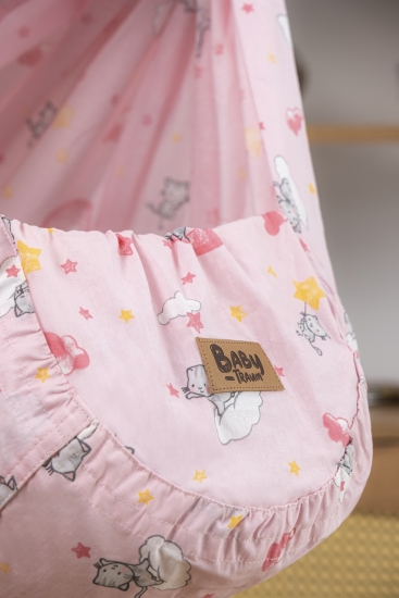 Preview: Baby Federwiege Komplett Set Kätzchen & Wölkchen in rosa