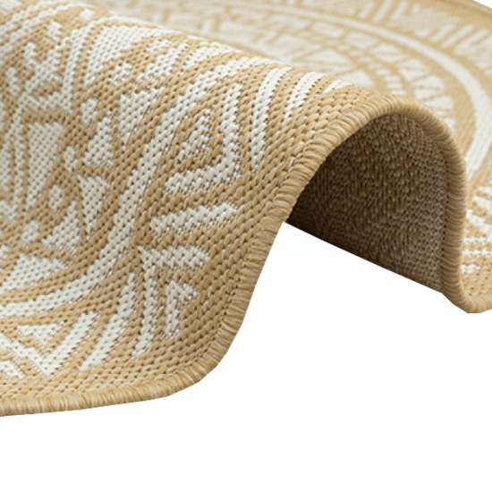 Preview: Runder Teppich mit Ethno-Muster in Beige und Weiß – Natürlicher Stil für zeitloses Ambiente Preview: Runder Teppich mit Ethno-Muster in Beige und Weiß – Natürlicher Stil für zeitloses Ambiente