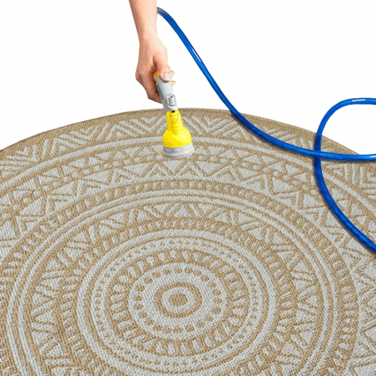 Preview: Runder Teppich mit Ethno-Muster in Beige und Weiß – Natürlicher Stil für zeitloses Ambiente Preview: Runder Teppich mit Ethno-Muster in Beige und Weiß – Natürlicher Stil für zeitloses Ambiente