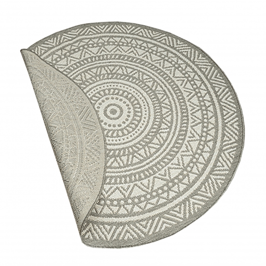 Preview: Runder Teppich mit Ethno-Muster in Grau und Weiß – Schlichtes und modernes Design für vielseitige Wohnräume Preview: Runder Teppich mit Ethno-Muster in Grau und Weiß – Schlichtes und modernes Design für vielseitige Wohnräume