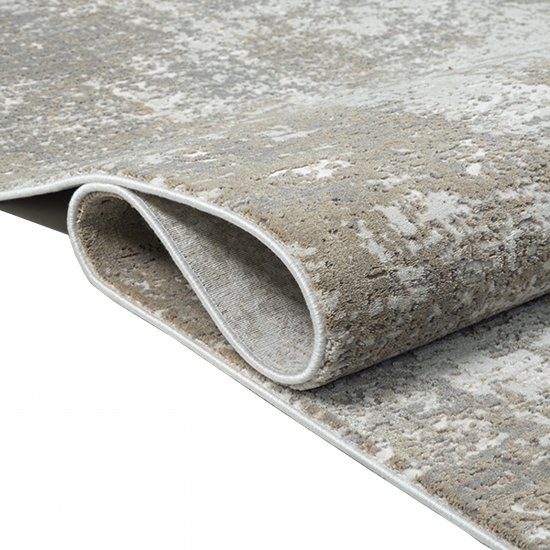 Preview: Moderner Teppich fürs Wohnzimmer mit stilvollem abstraktem Muster in dezenten Beige- und Cremetönen