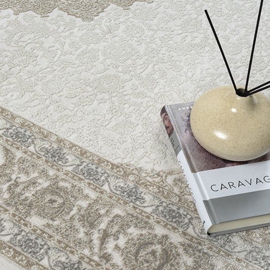 Preview: Klassischer Wohnzimmerteppich – Orientalisches Muster in Beige und Creme