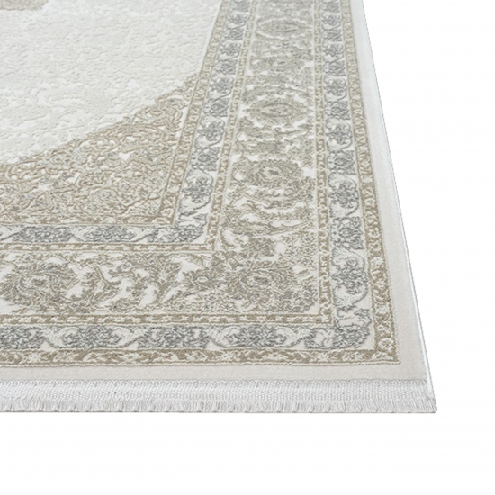 Preview: Klassischer Wohnzimmerteppich – Orientalisches Muster in Beige und Creme