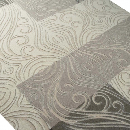 Preview: Designer Teppich mit Glitzergarn Wollteppich mit Karo Muster in Creme Beige Grau