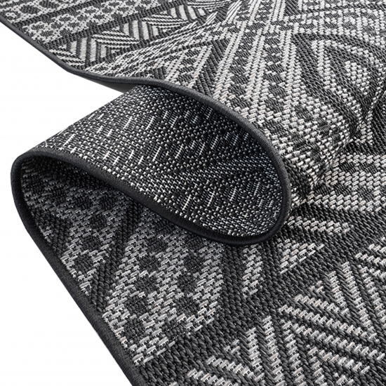 Preview: Moderner In- & Outdoorteppich mit geometrischen Mustern in Anthrazit und Creme