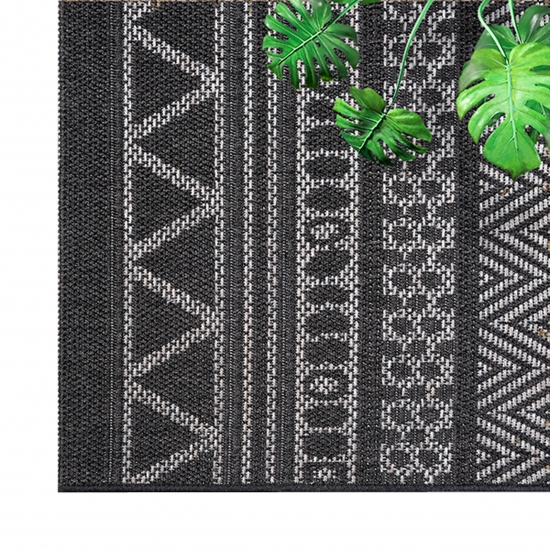 Preview: Moderner In- & Outdoorteppich mit geometrischen Mustern in Anthrazit und Creme