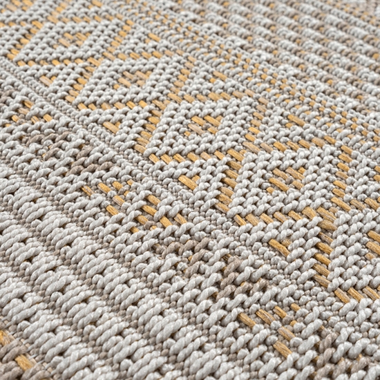 Preview: Vielseitiger In- & Outdoorteppich im Ethno-Stil mit modernem Rautenmuster in Beige und Gelb Preview: Vielseitiger In- & Outdoorteppich im Ethno-Stil mit modernem Rautenmuster in Beige und Gelb