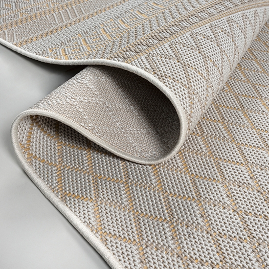 Preview: Vielseitiger In- & Outdoorteppich im Ethno-Stil mit modernem Rautenmuster in Beige und Gelb Preview: Vielseitiger In- & Outdoorteppich im Ethno-Stil mit modernem Rautenmuster in Beige und Gelb