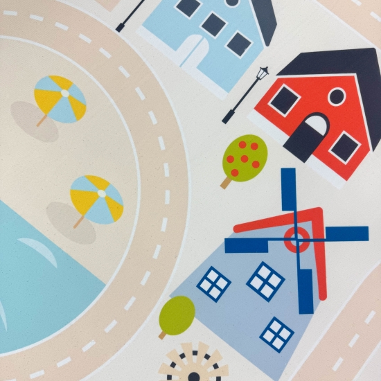 Rutschfester Kinderzimmerteppich mit Städtemuster in Beige