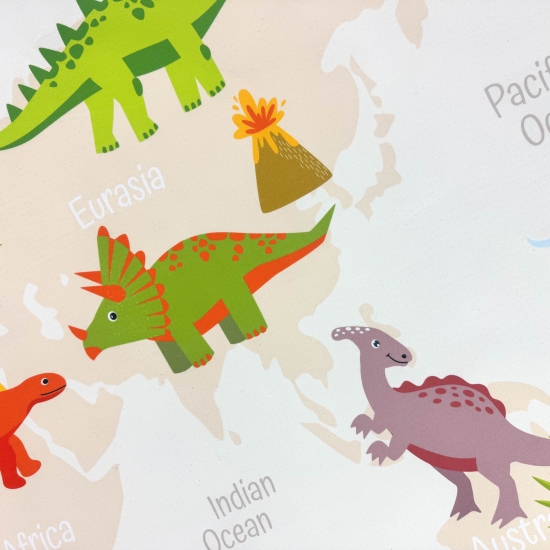 Kinderzimmerteppich Antirutsch mit Dinomuster in Beige