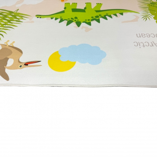 Kinderzimmerteppich Antirutsch mit Dinomuster in Beige