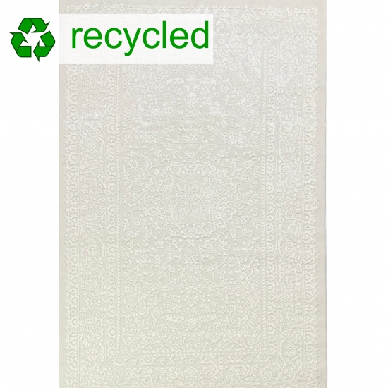 Preview: Eleganter recycel Teppich Luxuriöse Optik zeitloses Design pflegeleicht mit Ornamentmuster in Creme