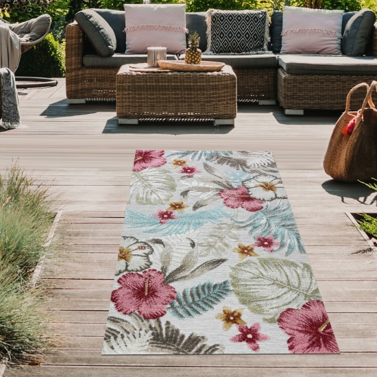 Preview: In- & Outdoor Teppich 3d-effekt Blumen Blätter Muster Mehrfarbig