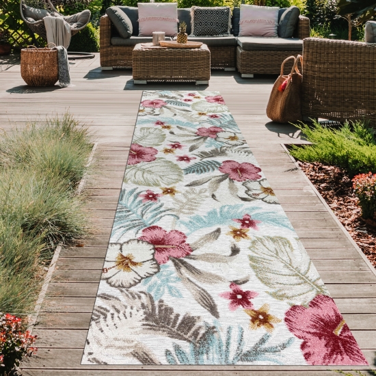 Preview: In- & Outdoor Teppich 3d-effekt Blumen Blätter Muster Mehrfarbig