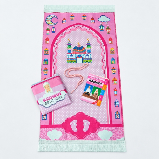 Kinder Gebetsset Rosa mit Gebetsteppich Gebetskleid und Lernbuch
