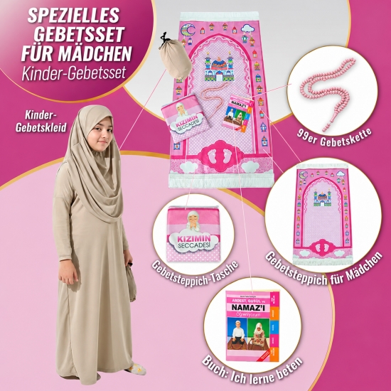 Kinder Gebetsset Rosa mit beigem Gebetskleid und Lernbuch