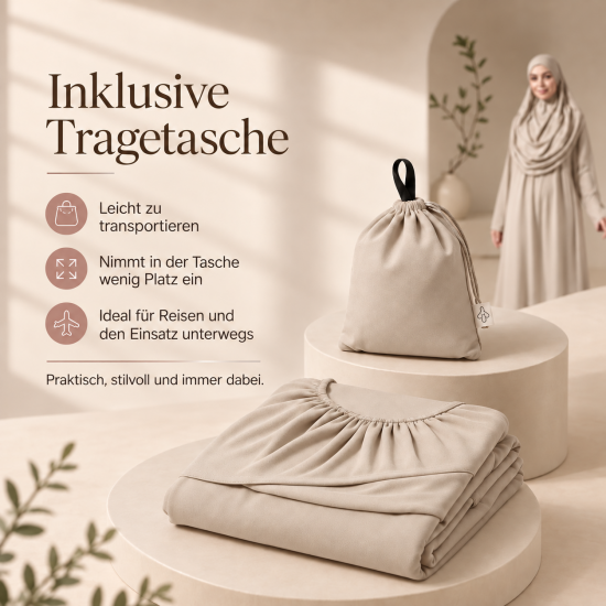 Langes Gebetsgewand Beige mit passender Kopfbedeckung und Beutel
