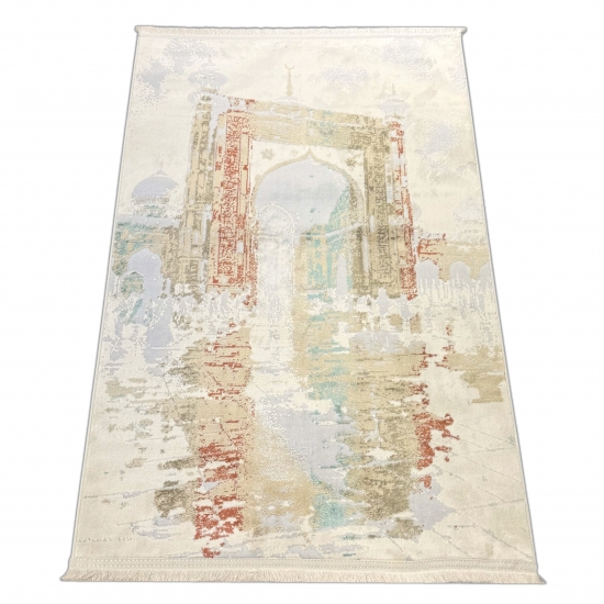 Gebetsteppich mit Moschee-Tor Motiv in hellen Naturtönen