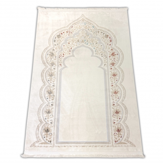 Gebetsteppich mit Mihrab-Motiv und ornamentaler Verzierung in Creme