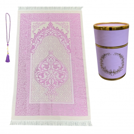 Gebetsteppich aus Taftstoff mit Geschenkbox und Tesbih leicht lila 65 x 110 cm