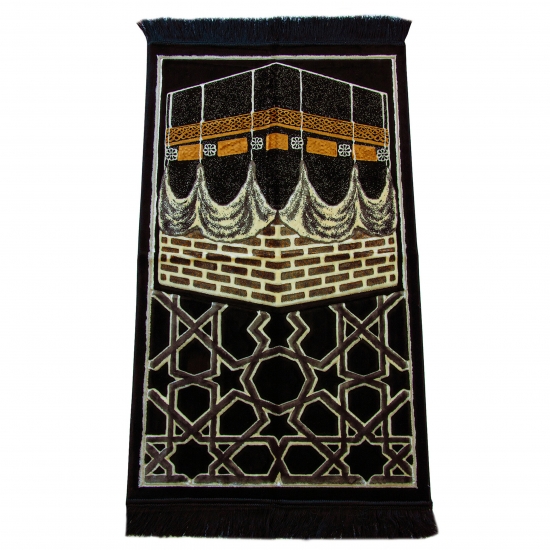 Gebetsteppich mit Kaaba-Motiv in Schwarz-Gold – Luxus Qualität aus Velours-Kadife – 70 x 115 cm