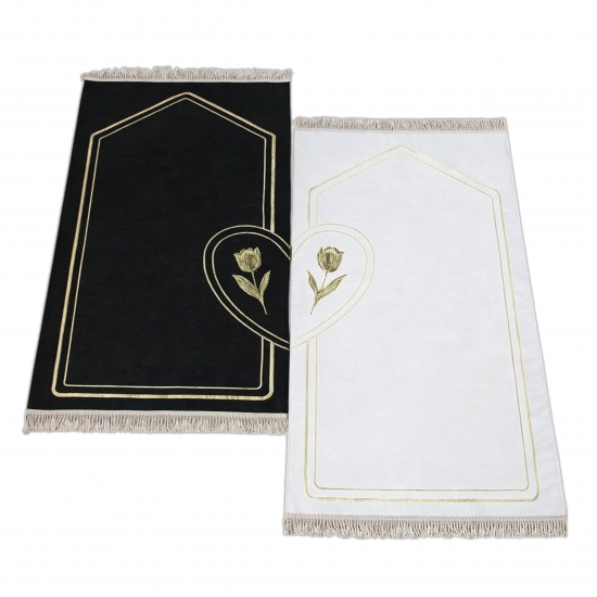 Partner Gebetsteppiche mit Tulpenmuster – weich, elegant in Schwarz-Weiß