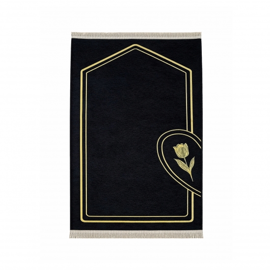 Preview: Partner Gebetsteppiche mit Tulpenmuster – weich, elegant in Schwarz-Weiß