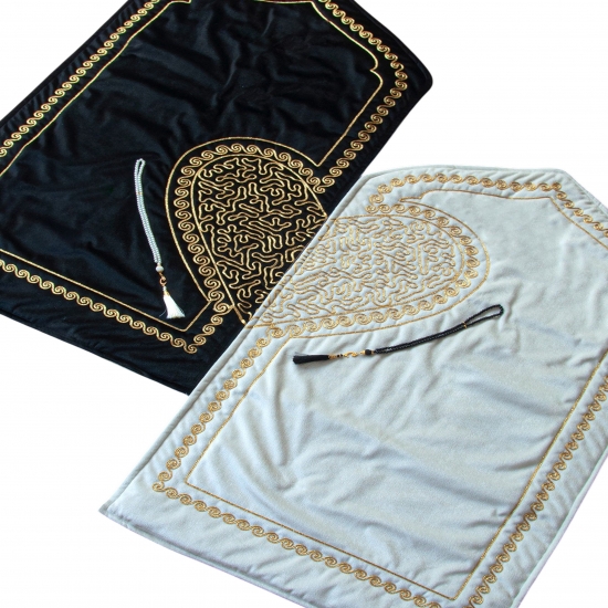 Preview: Gebetsteppich Schwarz Creme robust pflegeleicht weich Alltag