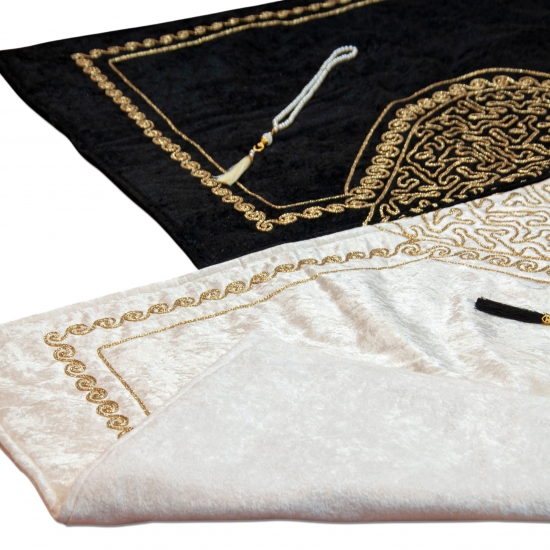 Preview: Gebetsteppich Schwarz Creme robust pflegeleicht weich Alltag