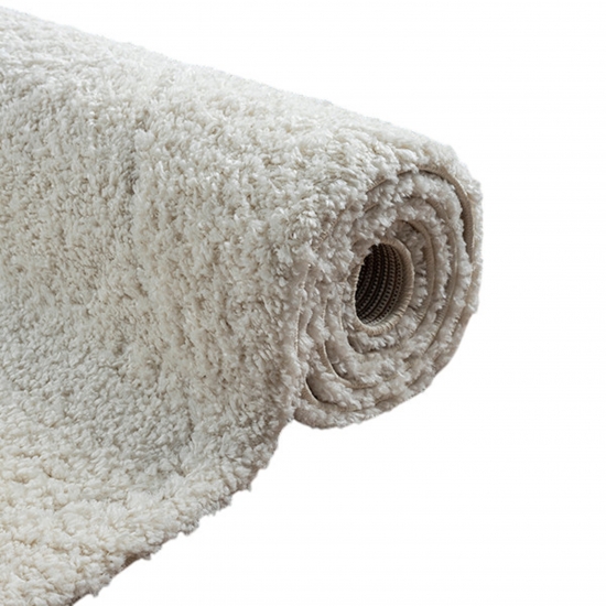 Preview: Hochflor Teppich creme mit Rautenmuster modern weich für Wohn- und Schlafzimmer