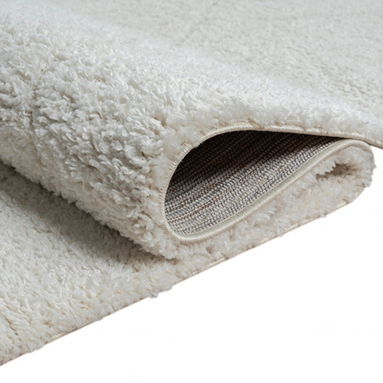 Preview: Hochflor Teppich creme mit Rautenmuster modern weich für Wohn- und Schlafzimmer