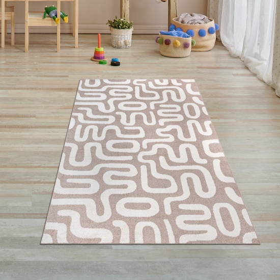 Preview: Kinderzimmerteppich mit abstrakter Linienstruktur – dezent & vielseitig