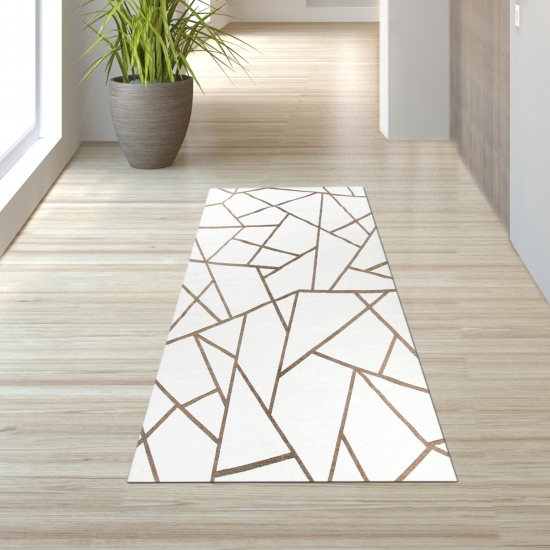 Orientteppich Läufer Geometrisches Muster Creme Gold