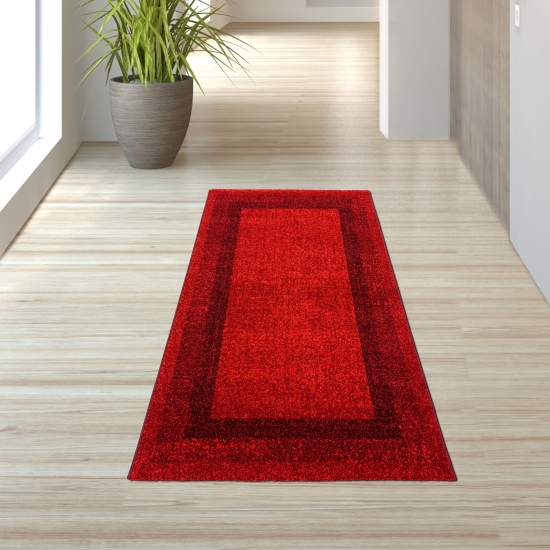 Wohnzimmer Teppich Designer kurzflor Modern vintage seitlich gekettelt in rot