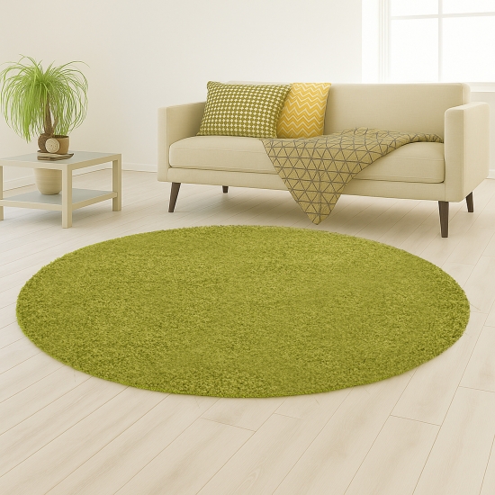 Preview: Weicher Shaggy Teppich in Grün – pflegeleichter Hochflor für jeden Wohnbereich