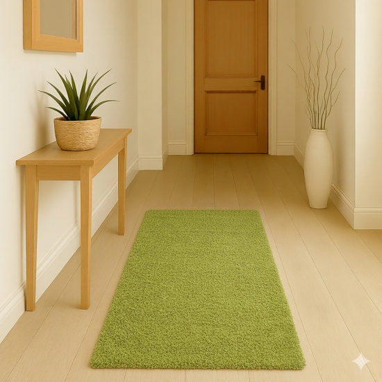 Preview: Weicher Shaggy Teppich in Grün – pflegeleichter Hochflor für jeden Wohnbereich