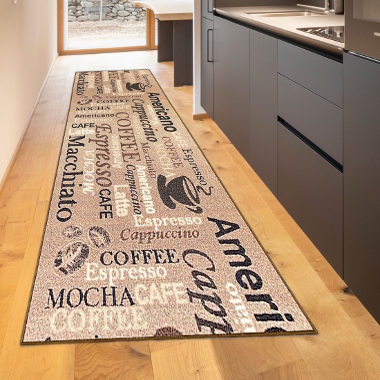 Teppich mit Schriftzug Coffee Macchiato